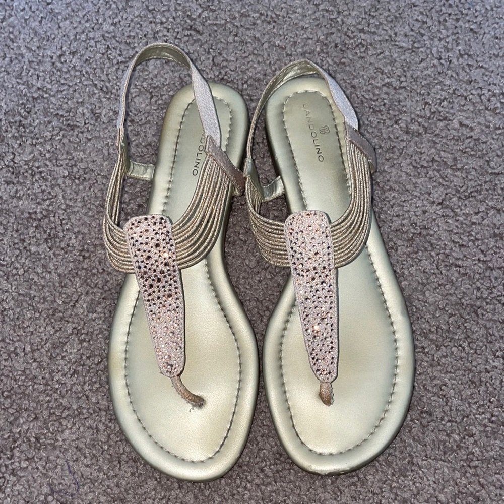Pink/Gold Bandolino Embellished T-Strap Flat Sandals - Women’s size 6.5